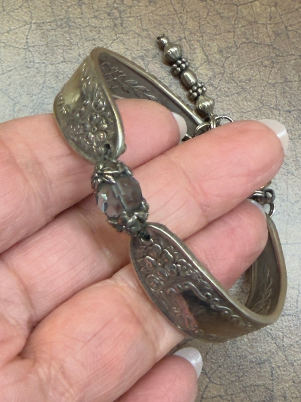 Vintage-Inspired Floral Silver tone spoon Bracelet